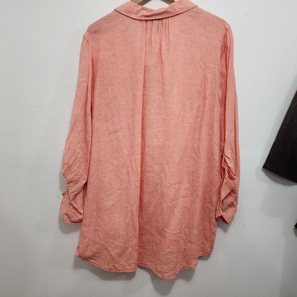 Jones & Co 100% Linen Popover Coral Long Tab Sleeve Coastal Shirt Plus Size 1X - Picture 2 of 11